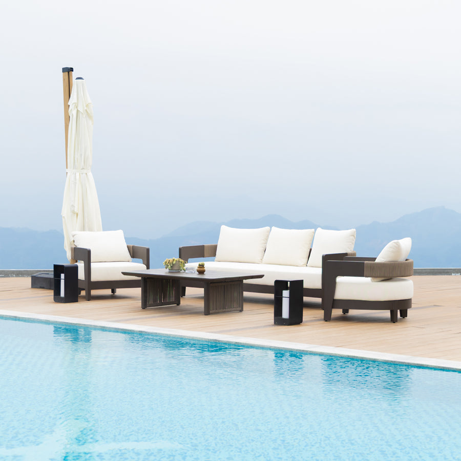 PURPLE LEAF Tuscany U-Shaped Patio Conversation Set with Removable Cushions and Pillows Bronze Aluminum Frame Outdoor Couch Sets for Porch Yard Garden