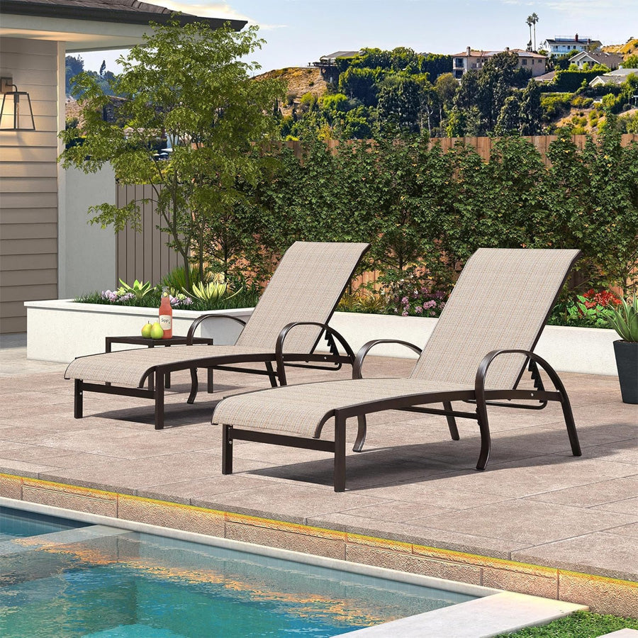 PURPLE LEAF Outdoor Chaise Lounge Patio Pool Lounger Aluminum Chairs with Side Table Adjustable Tanning Recliner for Outside Yard Deck Lawn Garden Beach