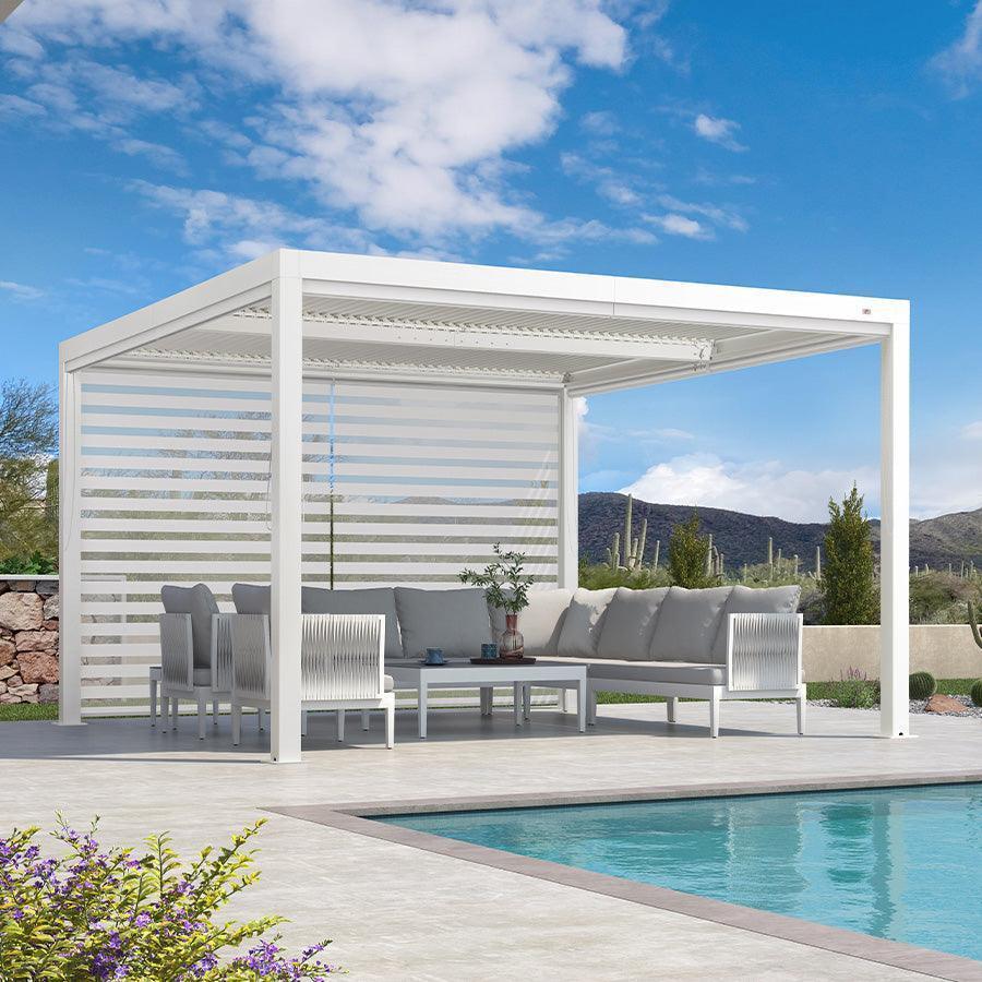 PURPLE LEAF Athena Louvered Pergola White Outdoor Aluminum Pergola with Roller Blind Adjustable Gazebo for Patio Deck Garden