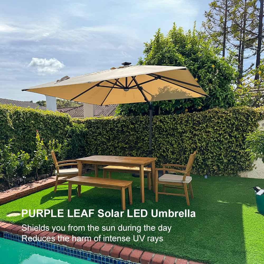 PURPLE LEAF – Parasol de terrasse déporté 10ft avec éclairage LED, rotation 360° et inclinaison