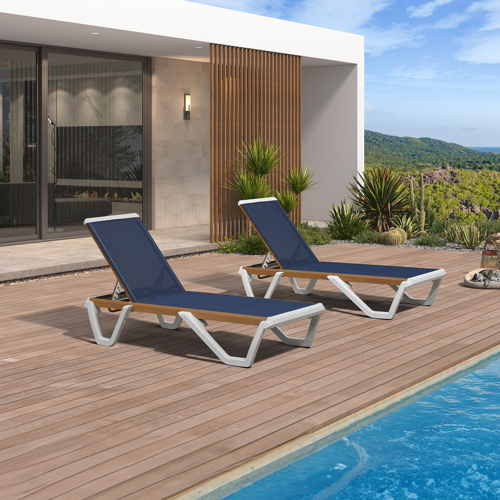 PURPLE LEAF Patio Lounge Chair Set White Chaise Lounge Chairs Five-Position Adjustable Plastic Stackable Chaise for Pool Sunbathing Beach Deck Outdoor