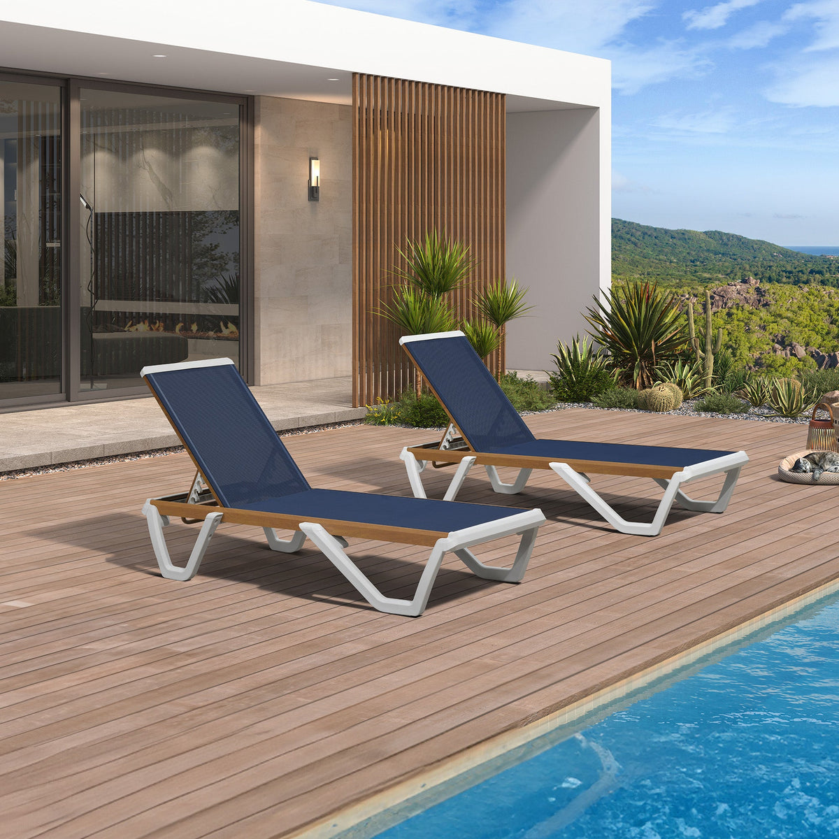 PURPLE LEAF Patio Lounge Chair Set White Chaise Lounge Chairs Five-Position Adjustable Plastic Stackable Chaise for Pool Sunbathing Beach Deck Outdoor