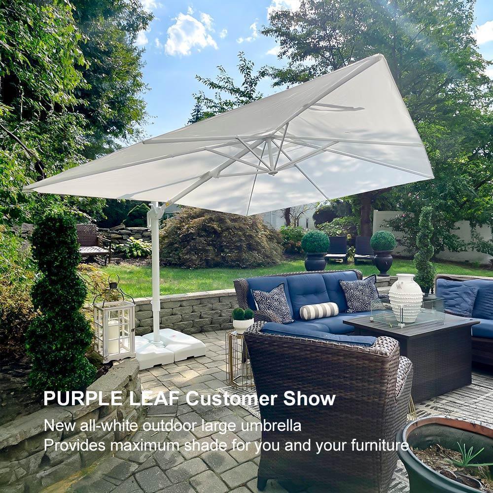 PURPLE LEAF Outdoor Patio Umbrella with Base, Best White Cantilever Umbrellas
