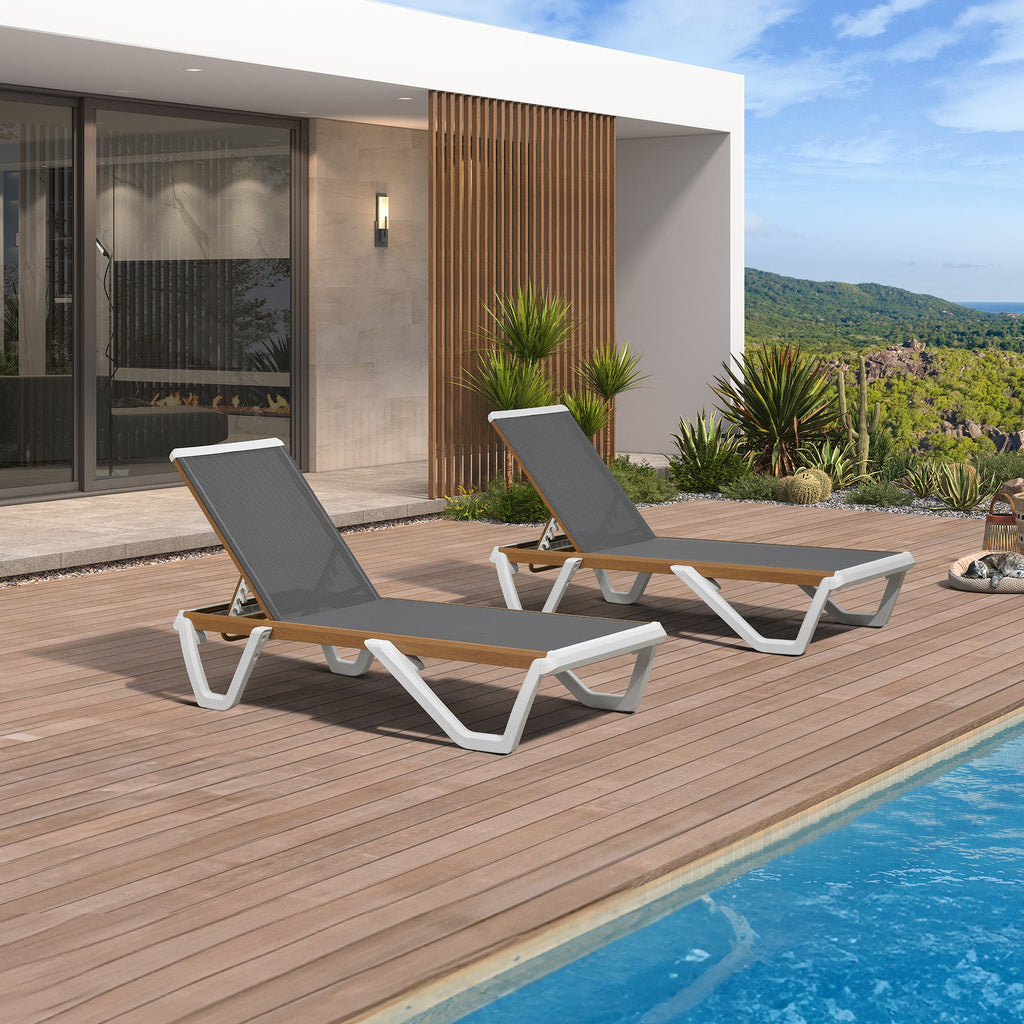 PURPLE LEAF Patio Lounge Chair Set White Chaise Lounge Chairs Five-Position Adjustable Plastic Stackable Chaise for Pool Sunbathing Beach Deck Outdoor