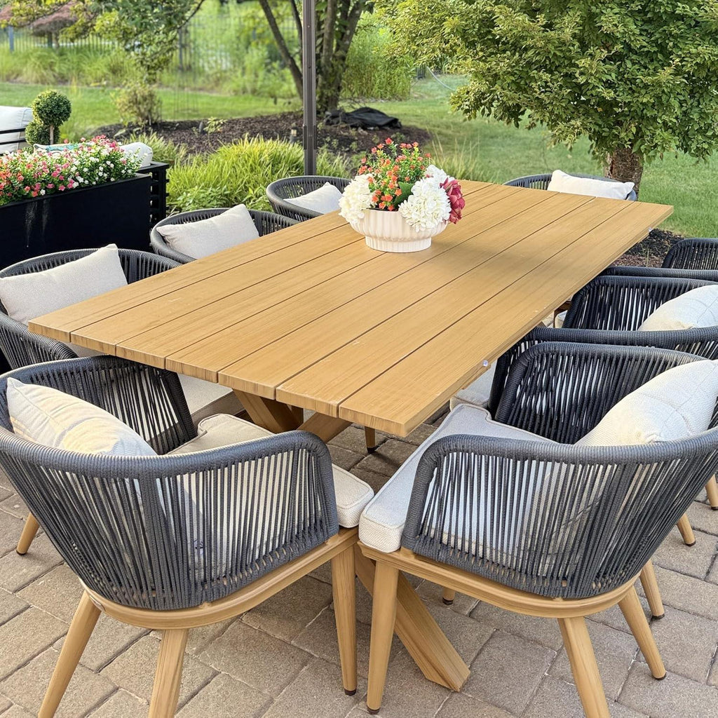 PURPLE LEAF Teak Patio Dining Set with Cushions and Pillow All-Weather Wicker Patio Table Set for Garden, Deck, and Yard