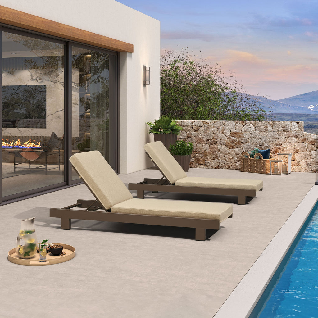 PURPLE LEAF Outdoor Standard Daybed for Patio,  Poolside Chaise Lounge Bed with Cushion, Olefin Blend Fabric, Aluminum Frame Sunbed for Deck and Backyard