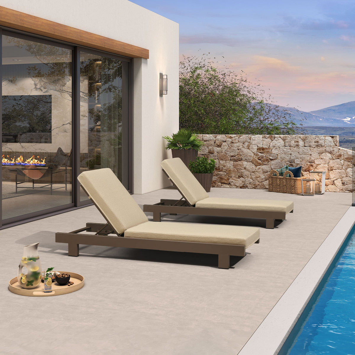 PURPLE LEAF Outdoor Standard Daybed for Patio,  Poolside Chaise Lounge Bed with Cushion, Olefin Blend Fabric, Aluminum Frame Sunbed for Deck and Backyard