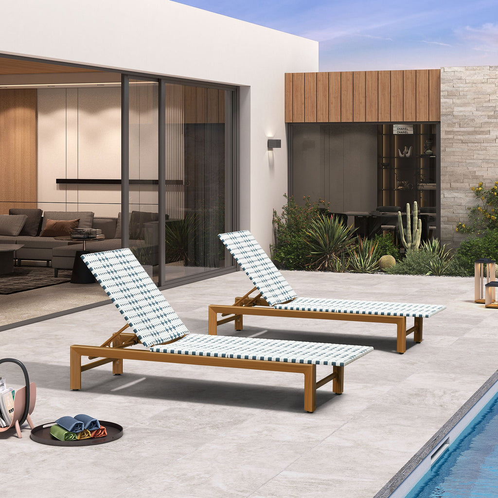 PURPLE LEAF Outdoor Teak Chaise Lounge Chair, Wood Grain Aluminum Outdoor Pool Lounge Chairs with Adjustable Backrest, Breathable Recliner for Patio, Poolside, Garden