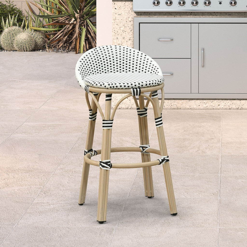 PURPLE LEAF Patio Oversized Backrest Bar Height Stool Set of 2 Outdoor Round Barstools Aluminum Frame Woven Rattan for Indoor Kitchen Dining Bistros Cafe Restaurant