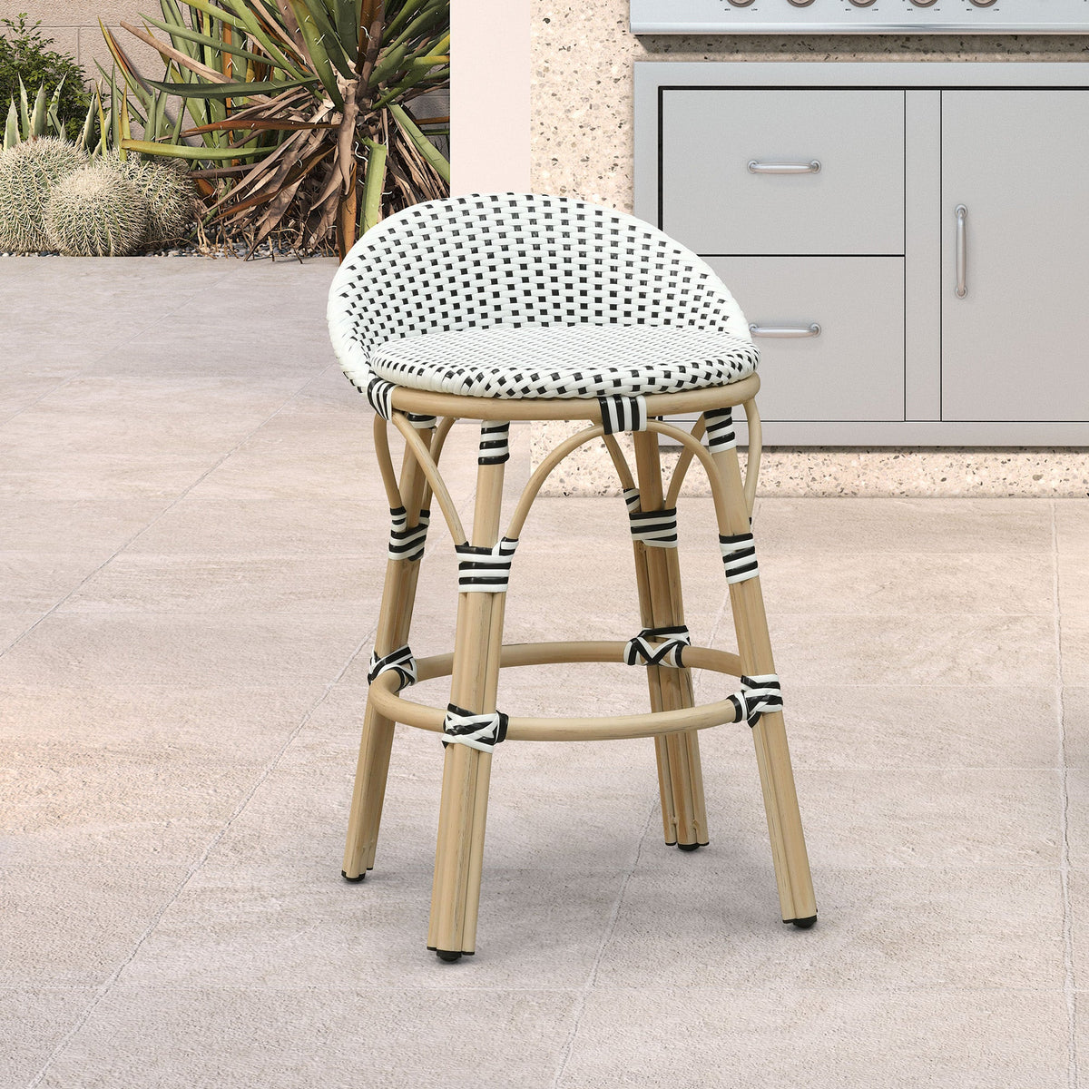 PURPLE LEAF Patio Oversized Backrest Bar Height Stool Set of 2 Outdoor Round Barstools Aluminum Frame Woven Rattan for Indoor Kitchen Dining Bistros Cafe Restaurant
