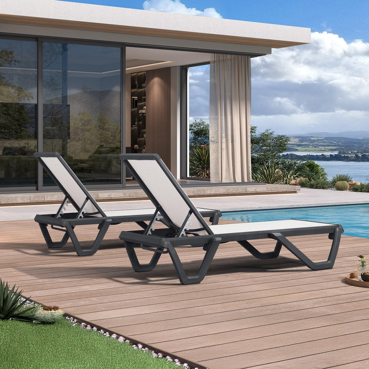 PURPLE LEAF Outdoor Chaise Lounge Patio Chair 5 Positions Adjustable Aluminum Frame with Textilene Seat Lightweight and Durable Pool Chaise Lounge for Patio Poolside Beach Yard