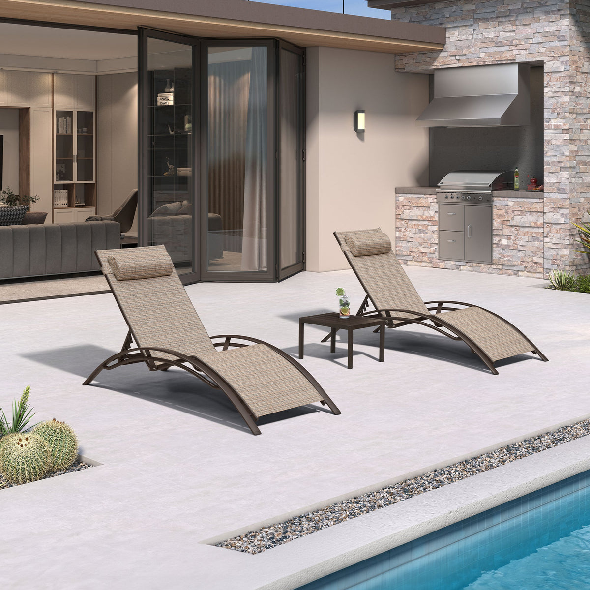 PURPLE LEAF Outdoor Chaise Lounge Chair  Patio Pool Lounger Bronze Aluminum Chairs with Side Table Adjustable Tanning Recliner for Outside Backyard Yard Deck Balcony Beach