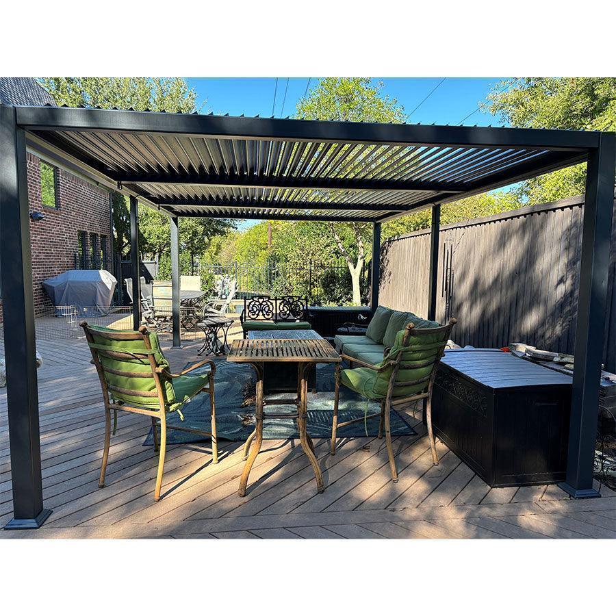 PURPLE LEAF Caesar Solar Louvered Pergola with LED Strip Lights and Control Panel Aluminum Outdoor Pergola with Adjustable Roof for Patio Deck Garden Yard Gray
