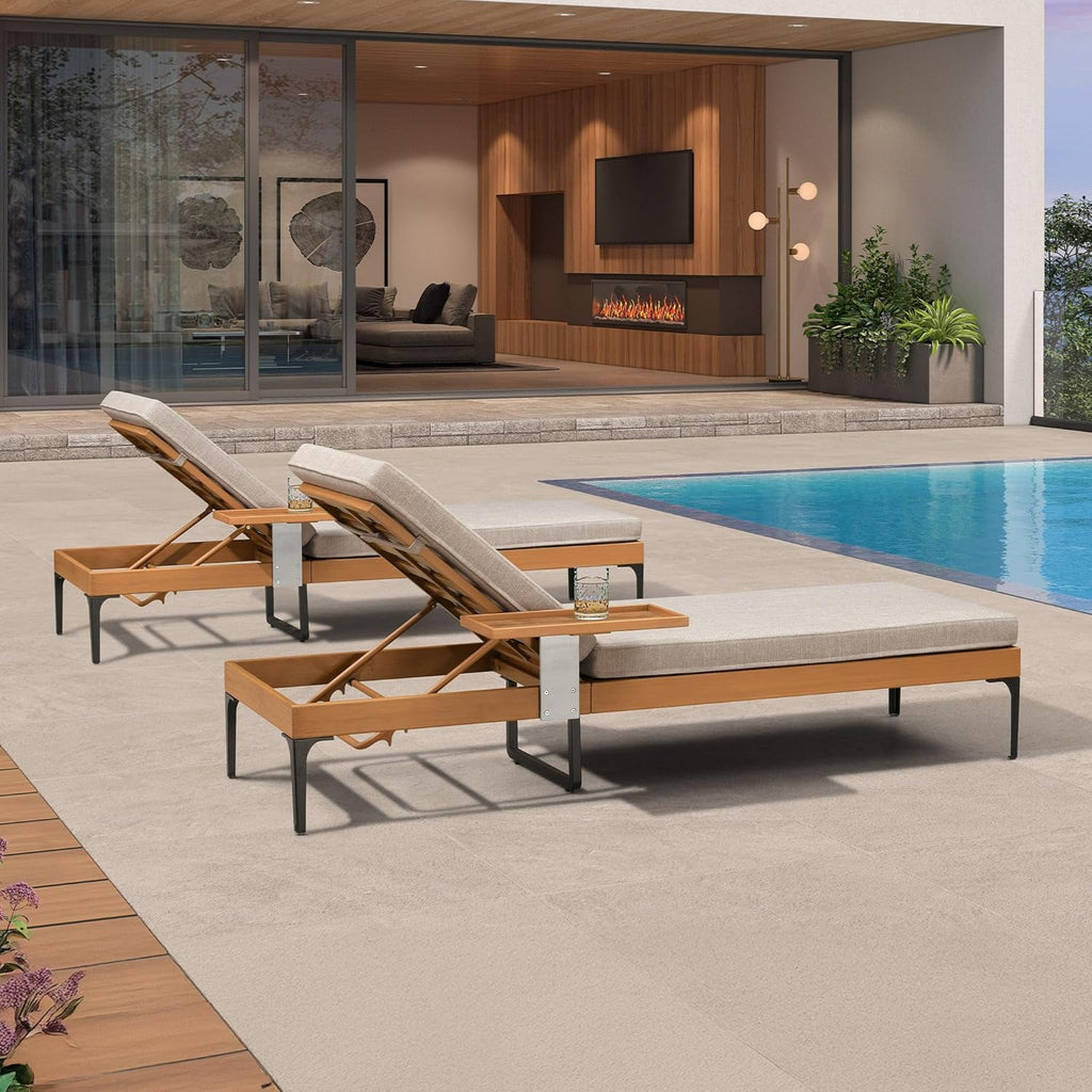 PURPLE LEAF Outdoor Chaise Lounge Sunbrella Patio Lounge Chair Recliner and Cushion for Poolside Balcony Backyard