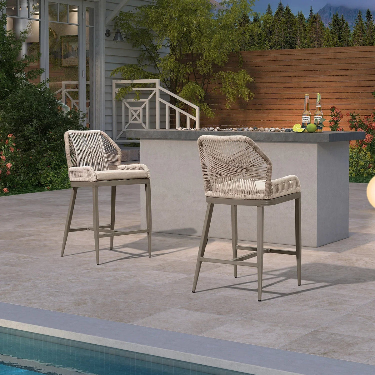 PURPLE LEAF Bar Stools Set of 4 Outdoor Aluminum Barstools with Back Modern Wicker Rattan Boho Garden Pool Patio Bar Chairs
