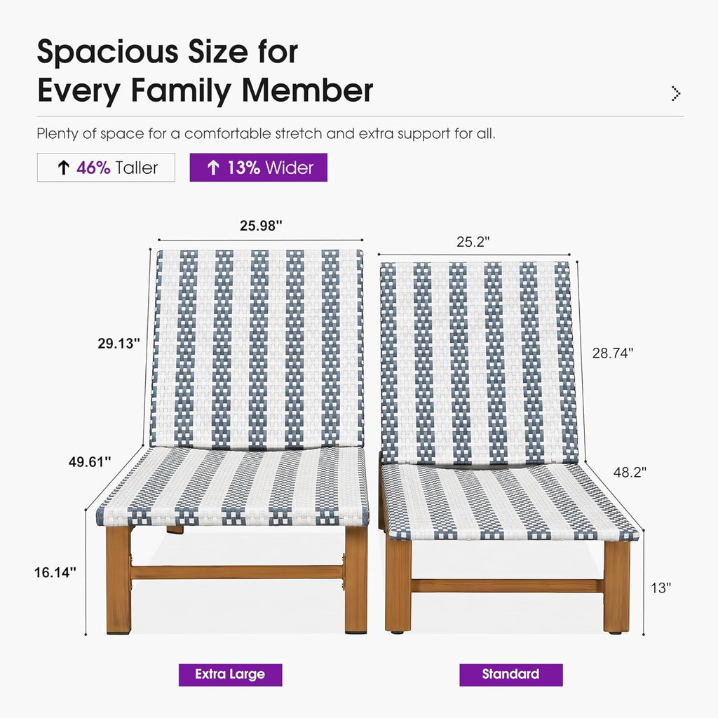 PURPLE LEAF Outdoor Teak Chaise Lounge Chair, Wood Grain Aluminum Outdoor Pool Lounge Chairs with Adjustable Backrest, Breathable Recliner for Patio, Poolside, Garden