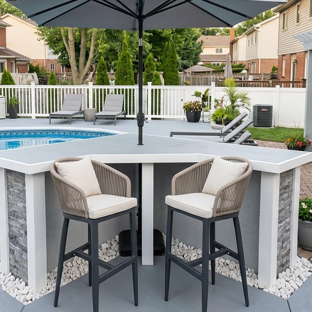 PURPLE LEAF Outdoor Bar Stools Patio Modern Aluminum Rattan High Back & Arms Bar Chairs with Removable Cushions and Pillows  for Outdoor or Indoor