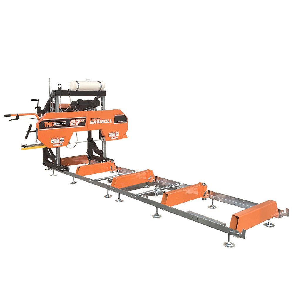 27” Portable Sawmill, 10’ Log Length Capacity, 27” Log Diameter, 15 HP RATO-R420 Engine, 12-¾’ Track Length (Extensions Available), TMG-PSM27R
