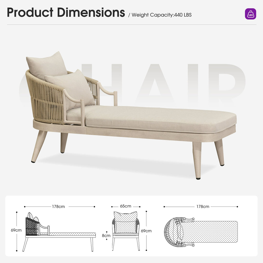 PURPLE LEAF Outdoor Lounge Chair, Patio Chaise Lounge with Cushioned Seat & Supportive Armrests, Ergonomic Aluminum Pool Lounge Chairs for Backyard Deck Poolside