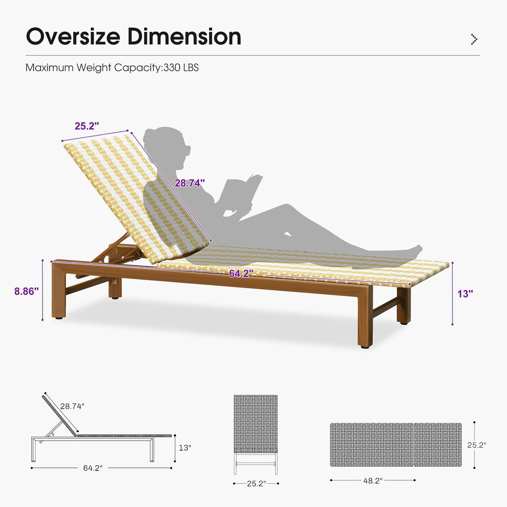 PURPLE LEAF Outdoor Teak Chaise Lounge Chair, Wood Grain Aluminum Outdoor Pool Lounge Chairs with Adjustable Backrest, Breathable Recliner for Patio, Poolside, Garden