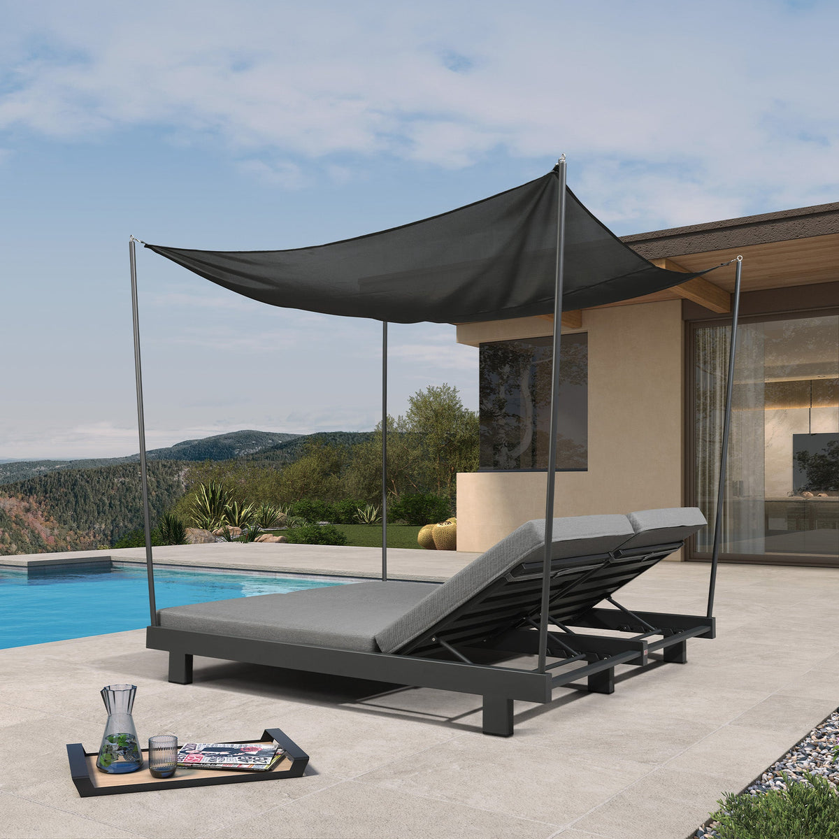 PURPLE LEAF Outdoor Luxury Daybed for Patio,  Poolside Chaise Lounge Bed with Cushion, Olefin Blend Fabric, Aluminum Frame Sunbed for Deck and Backyard