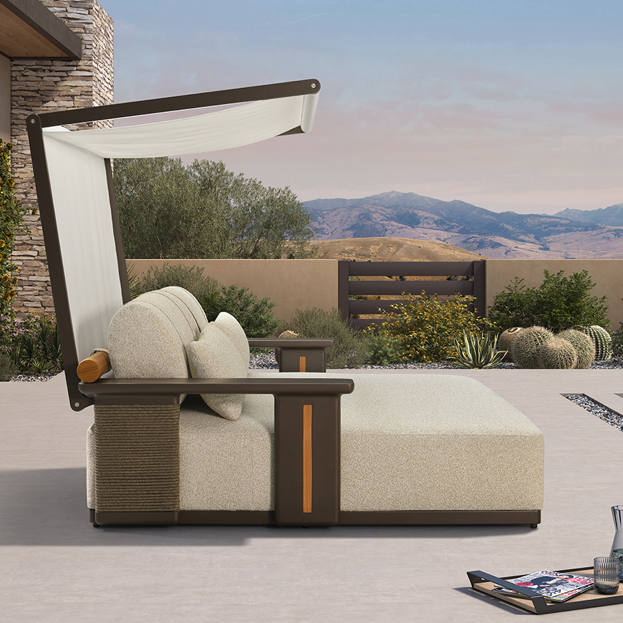 PURPLE LEAF Outdoor Chaise Lounge Modern Aluminum Teak Finish Lounge Chair with Thick Cushion and 2 Pillows Elegant Style Lounger for Residential Commercial Patio Pool and Villa