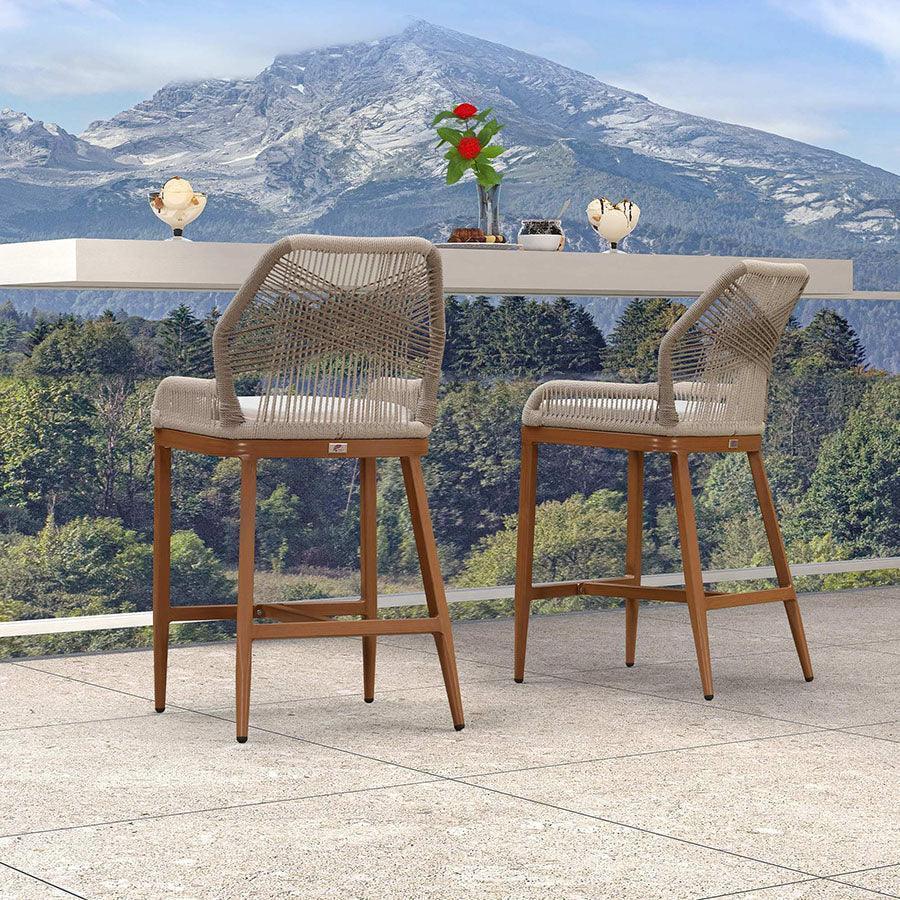 PURPLE LEAF Patio Sunbrella Bar Stools Set of 2  Rattan Bar Aluminum Bar Stool Outdoor Barstools with Back and Cushion for Garden Kitchen Island