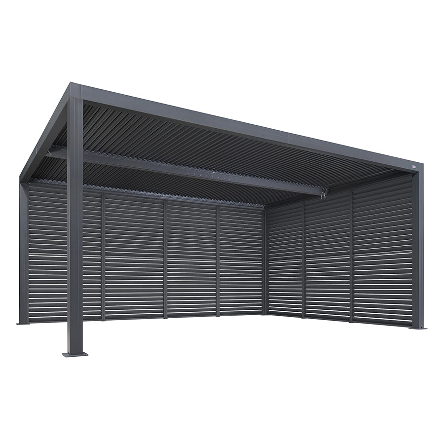 PURPLE LEAF Athena Louvered Pergola Grey Outdoor Aluminum Pergola with Shutter Wall Adjustable Gazebo Rainproof for Patio Deck Garden