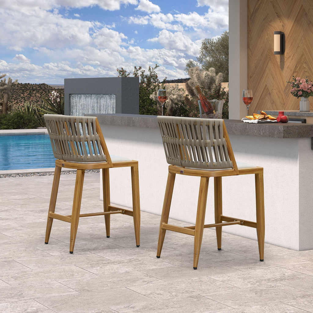 PURPLE LEAF Outdoor Bar Stools Set of 2 for Overweight Wicker Rattan Patio Barstools Woven Modern Bar Chairs with Backrest and Cushions for Garden Outside