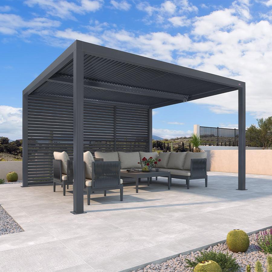 PURPLE LEAF Athena Louvered Pergola Grey Outdoor Aluminum Pergola with Shutter Wall Adjustable Gazebo Rainproof for Patio Deck Garden