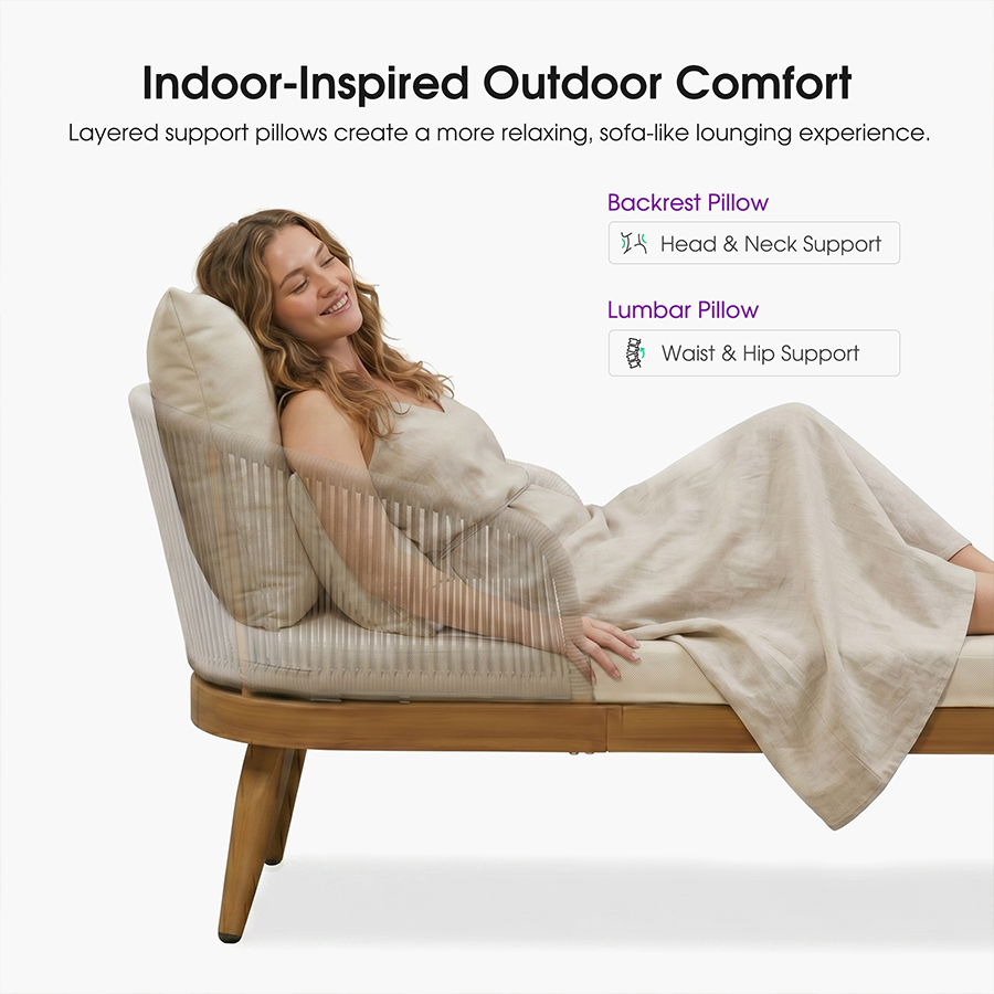 PURPLE LEAF Outdoor Chaise Lounge Thick Cushion, Aluminum Frame Patio Lounge Chair with Pillow & Lumbar Support, Wicker Armrests Sun Lounger for Poolside, Backyard, All-Weather Use