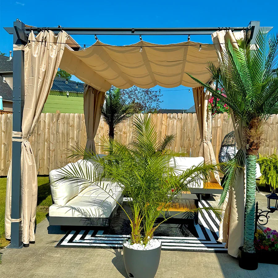 PURPLE LEAF Outdoor Retractable Pergola with Sun Shade Canopy Patio Aluminum Pergola With Curtains