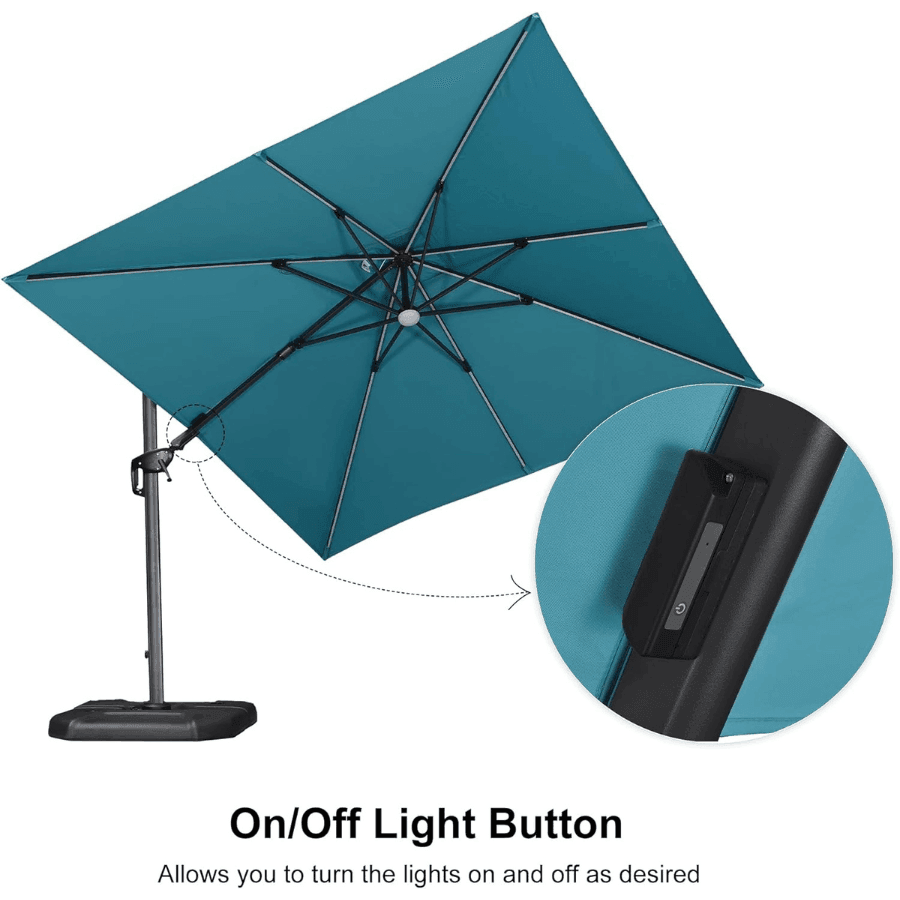 PURPLE LEAF – Parasol de terrasse déporté 10ft avec éclairage LED, rotation 360° et inclinaison