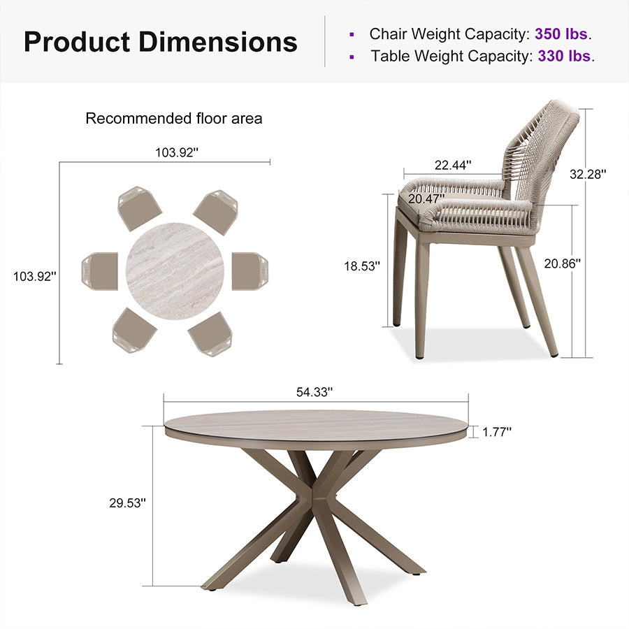 PURPLE LEAF Round Outdoor Dining Set Patio Aluminum Dining Set Round Table and Wicker Chairs with Sunbrella Cushions for Kitchen Deck