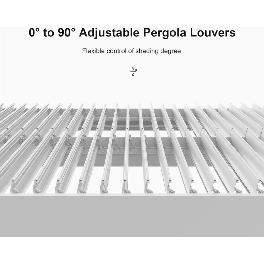 PURPLE LEAF Athena Louvered Pergola White Outdoor Aluminum Pergola with Solid Color Roller Blind Adjustable Gazebo for Patio Deck Garden