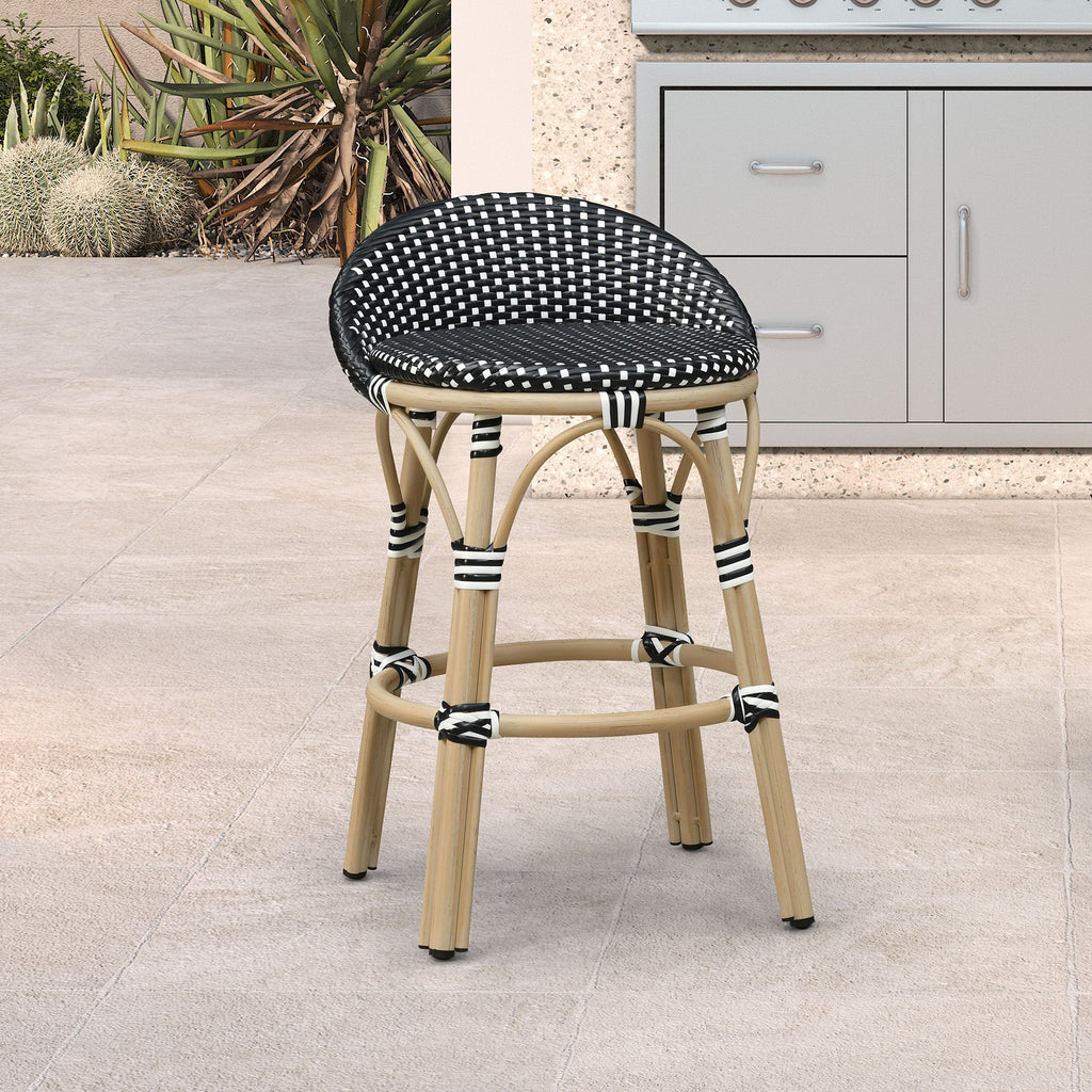 PURPLE LEAF Patio Oversized Backrest Bar Height Stool Set of 2 Outdoor Round Barstools Aluminum Frame Woven Rattan for Indoor Kitchen Dining Bistros Cafe Restaurant