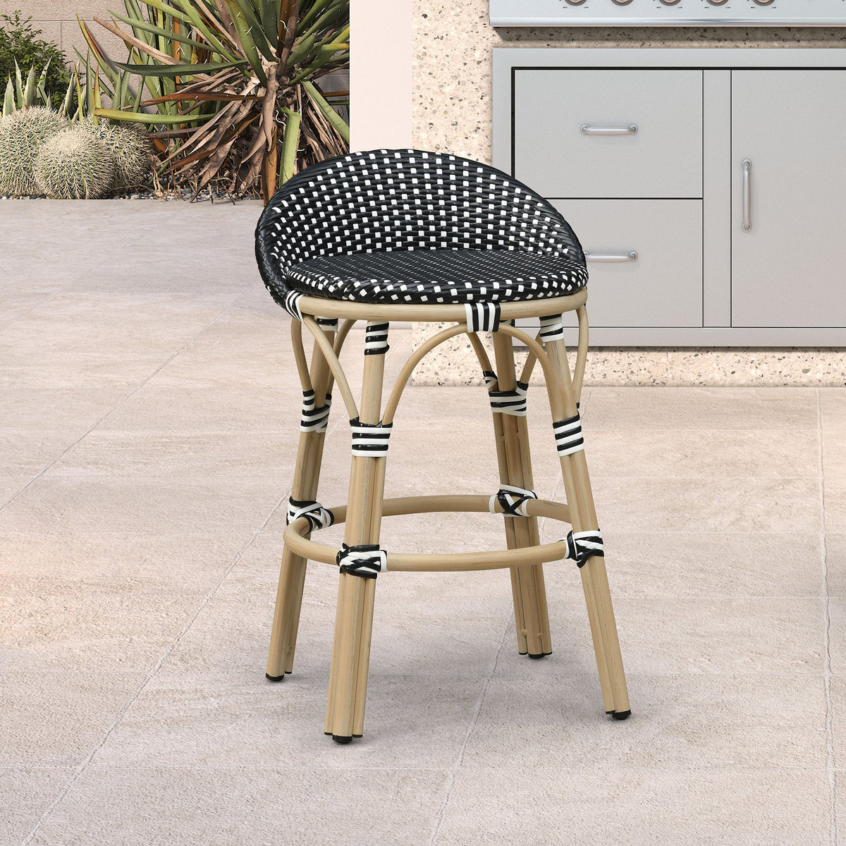 PURPLE LEAF Patio Oversized Backrest Bar Height Stool Set of 2 Outdoor Round Barstools Aluminum Frame Woven Rattan for Indoor Kitchen Dining Bistros Cafe Restaurant