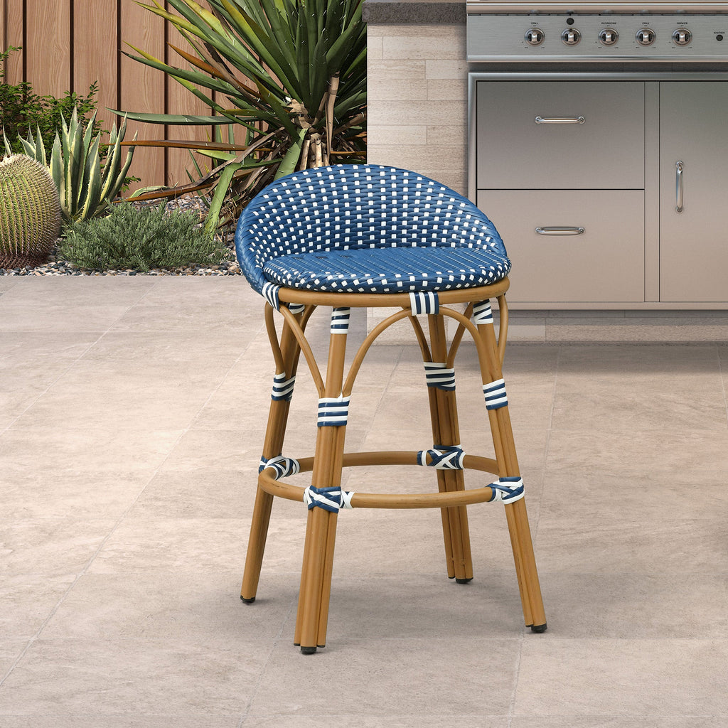 PURPLE LEAF Patio Oversized Backrest Bar Height Stool Set of 2 Outdoor Round Barstools Aluminum Frame Woven Rattan for Indoor Kitchen Dining Bistros Cafe Restaurant