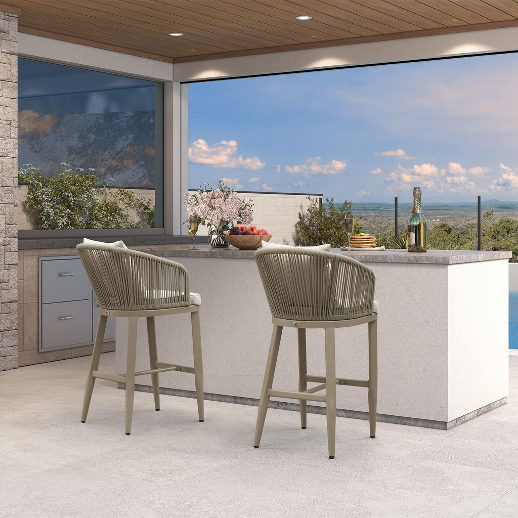 PURPLE LEAF Outdoor Bar Stools Patio Modern Aluminum Rattan High Back & Arms Bar Chairs with Removable Cushions and Pillows  for Outdoor or Indoor