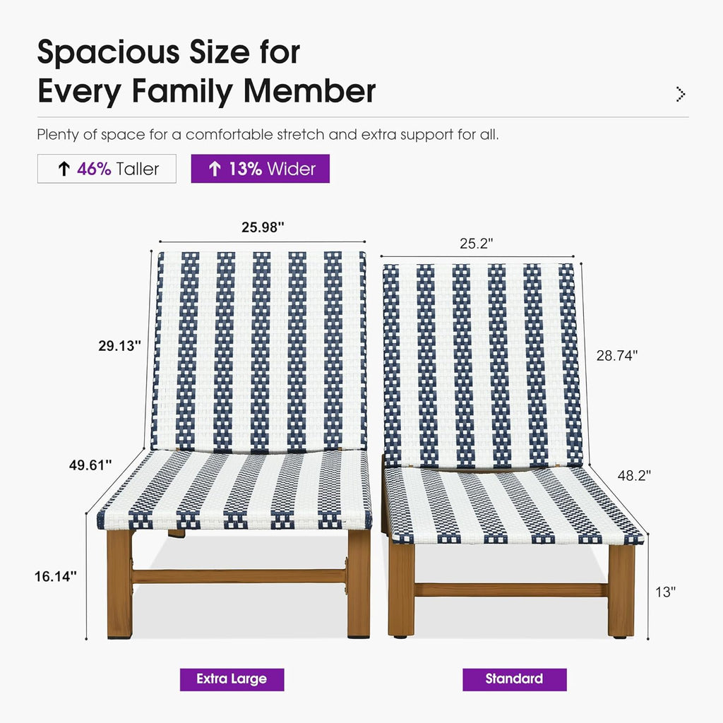 PURPLE LEAF Outdoor Teak Chaise Lounge Chair, Wood Grain Aluminum Outdoor Pool Lounge Chairs with Adjustable Backrest, Breathable Recliner for Patio, Poolside, Garden