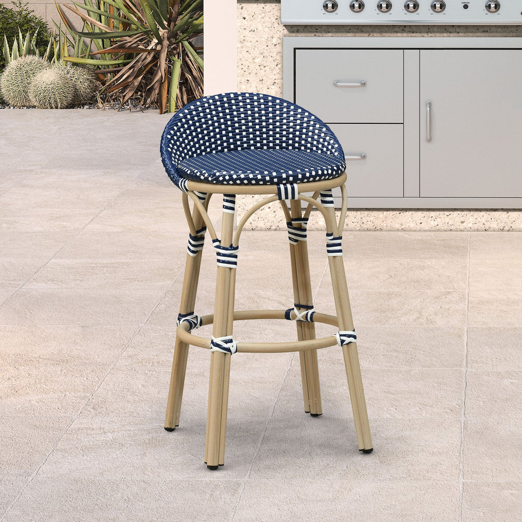 PURPLE LEAF Patio Oversized Backrest Bar Height Stool Set of 2 Outdoor Round Barstools Aluminum Frame Woven Rattan for Indoor Kitchen Dining Bistros Cafe Restaurant