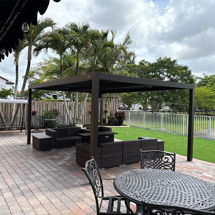 PURPLE LEAF Athena Outdoor Louvered Pergola Adjustable Metal Roof Bronze Hardtop Gazebo Patio Pavilion