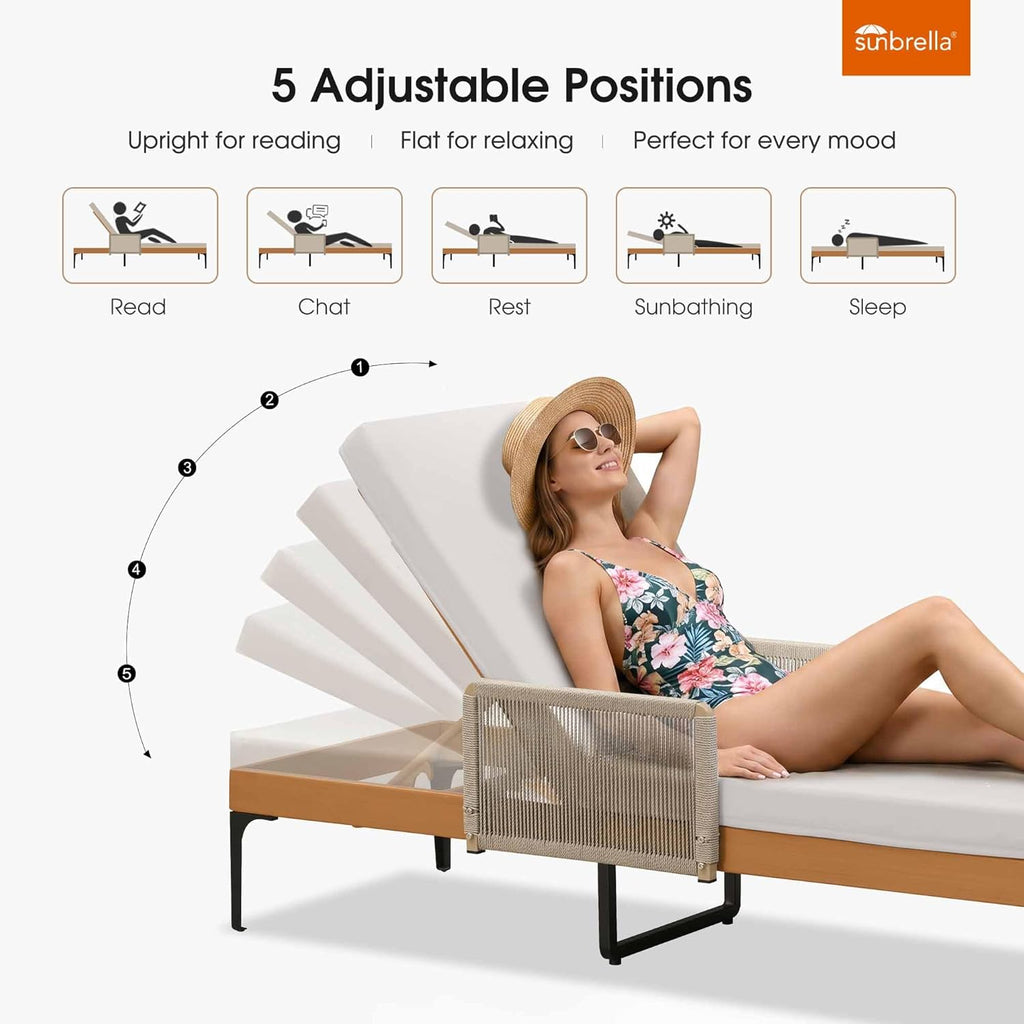 PURPLE LEAF Outdoor Chaise Lounge Sunbrella Patio Lounge Chair Recliner and Cushion for Poolside Balcony Backyard