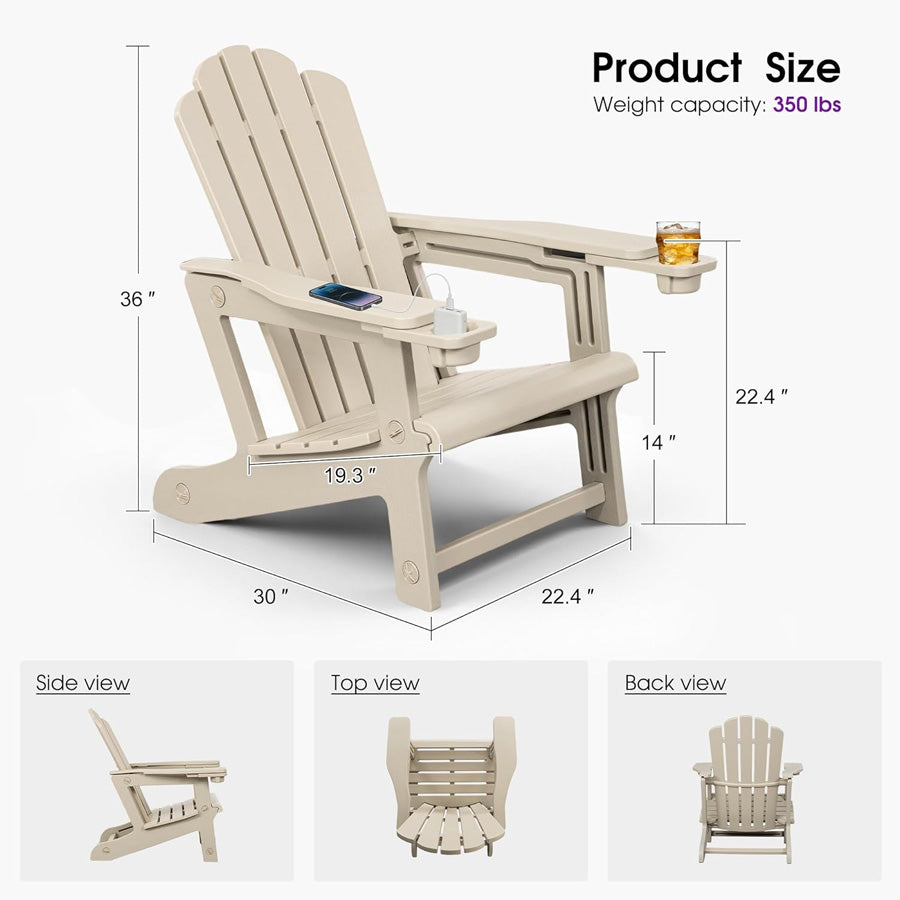 PURPLE LEAF Adirondack Chair Set of HDPE All-Weather Outdoor Fire Pit Chair with 24.6" Oversized Seat Wood-Textured Patio Adirondack Chair with Dual Cup Holders for Garden Deck Backyard
