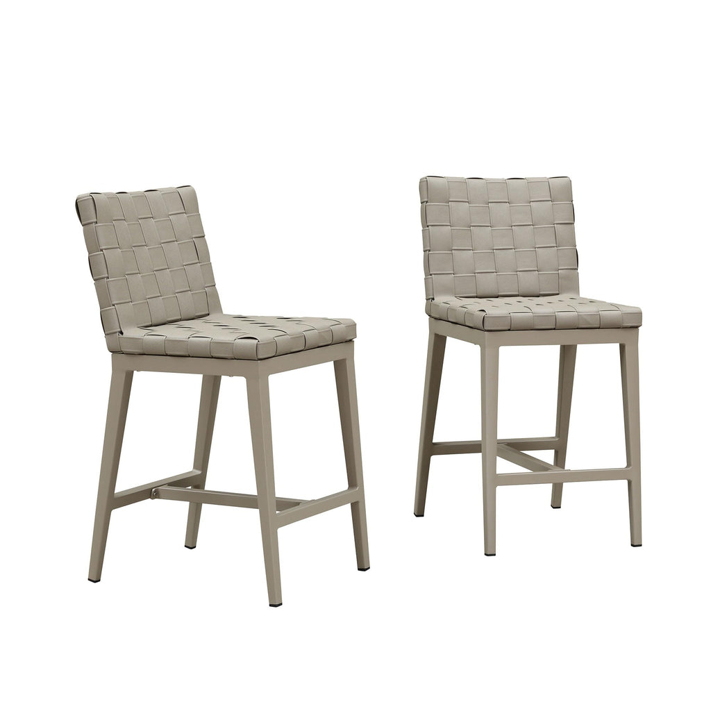 PURPLE LEAF Outdoor Counter Height Stools Set of 2, PU Leather Patio Bar Set with Aluminum Frame, Bar Chairs for Poolside, Garden, Kitchen Island