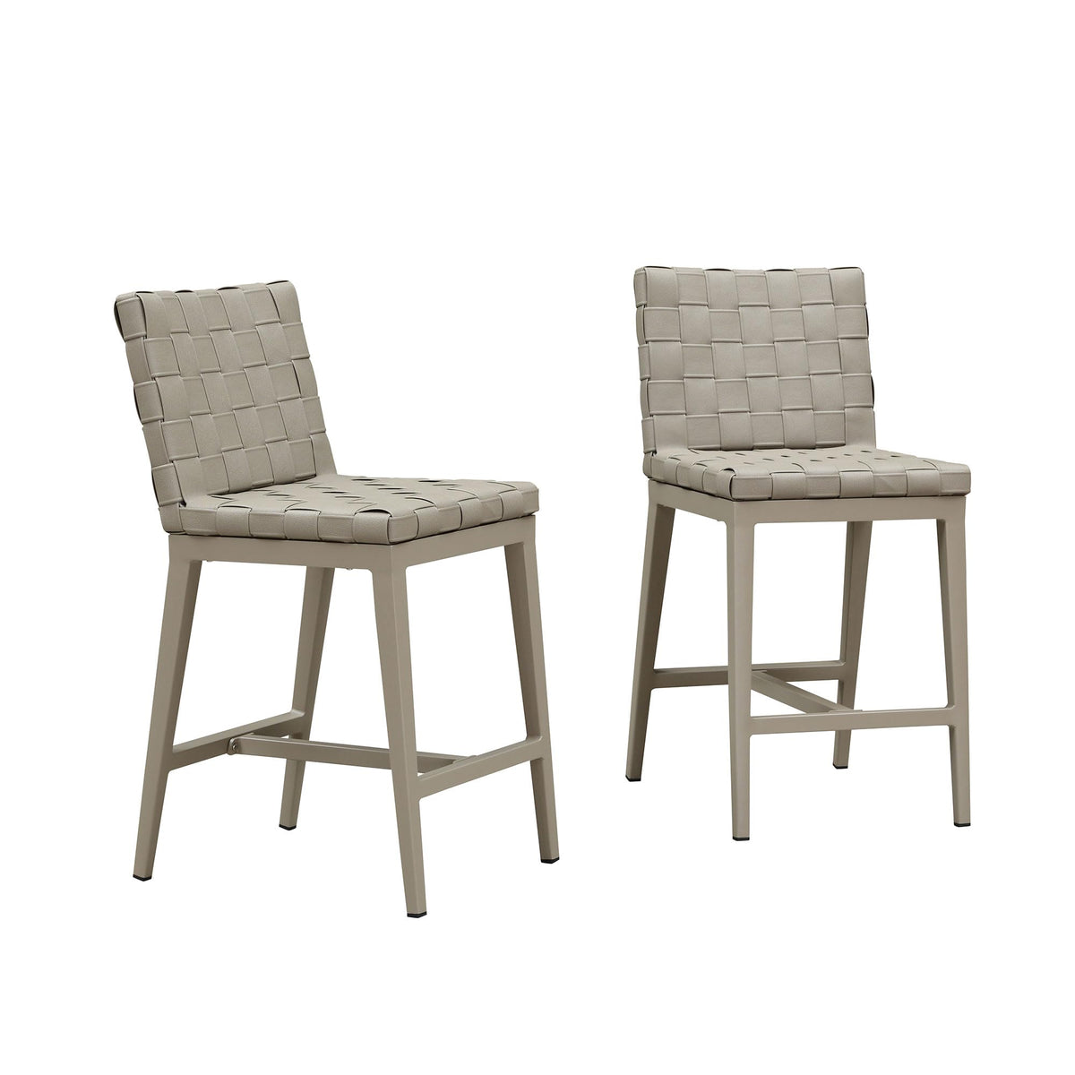 PURPLE LEAF Outdoor Counter Height Stools Set of 2, PU Leather Patio Bar Set with Aluminum Frame, Bar Chairs for Poolside, Garden, Kitchen Island