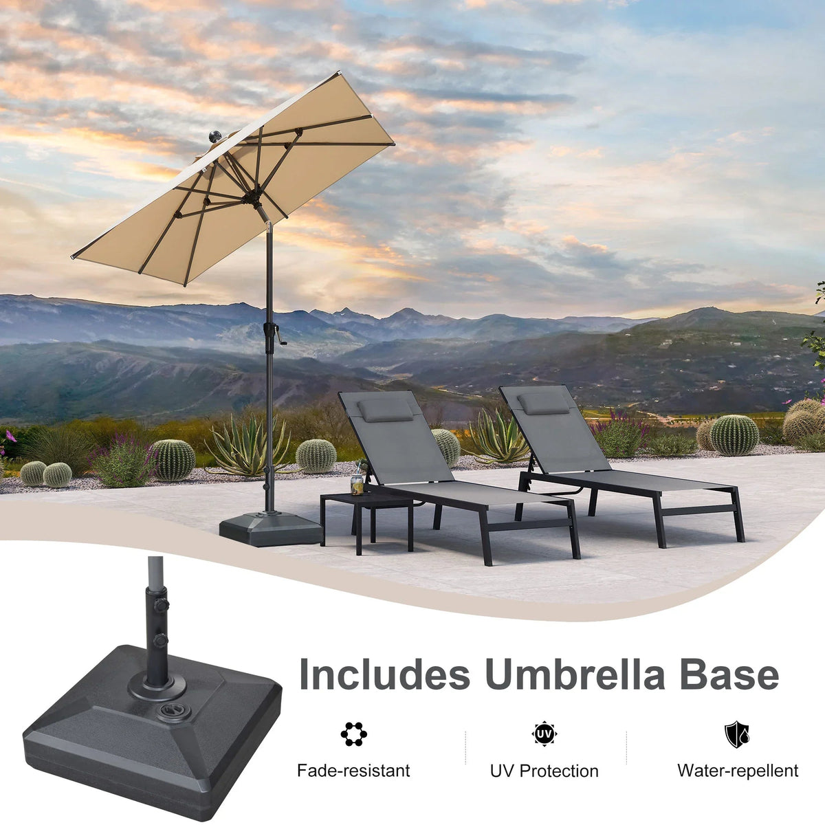 PURPLE LEAF Crank and Tilt Rectangular Outdoor Patio Market Umbrella with Base