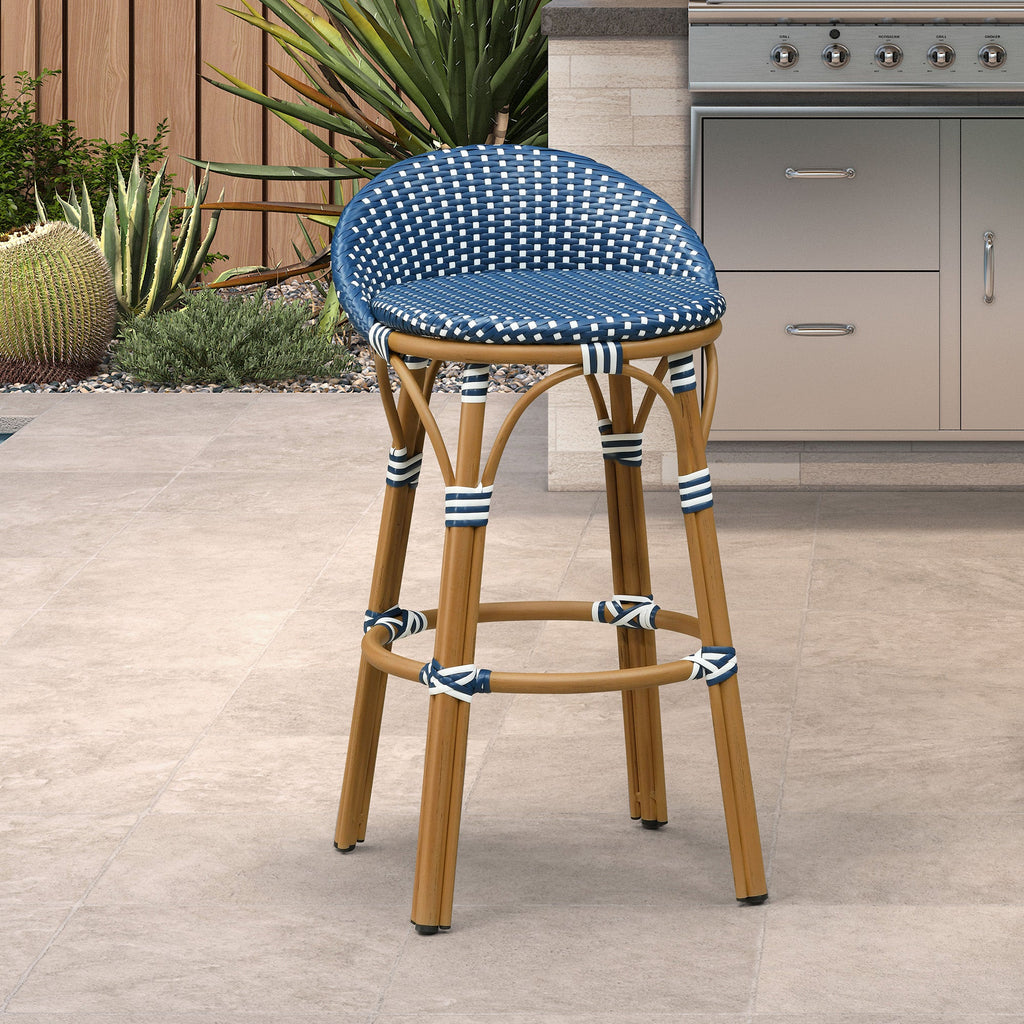 PURPLE LEAF Patio Oversized Backrest Bar Height Stool Set of 2 Outdoor Round Barstools Aluminum Frame Woven Rattan for Indoor Kitchen Dining Bistros Cafe Restaurant