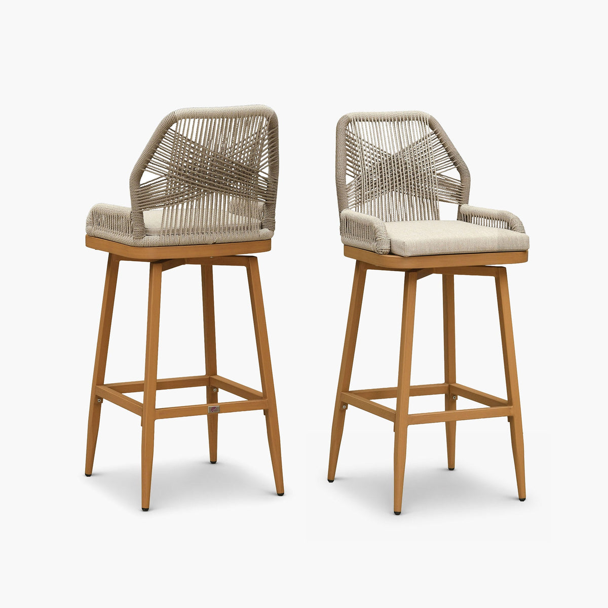 PURPLE LEAF Outdoor Swivel Bar Stools Set of 2 Patio 360° Rotating All-Weather Wicker Stools with Back and Cushion for Outside Backyard Kitchen Bistro Garden Bar