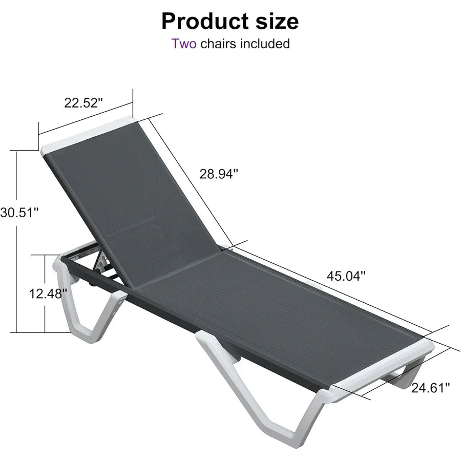 PURPLE LEAF Patio Chaise Lounge Plastic Pool Outdoor Lounge Chair with Aluminum Frame Stackable Patio Tanning Chairs for Poolside Sunbathing Beach Deck Yard